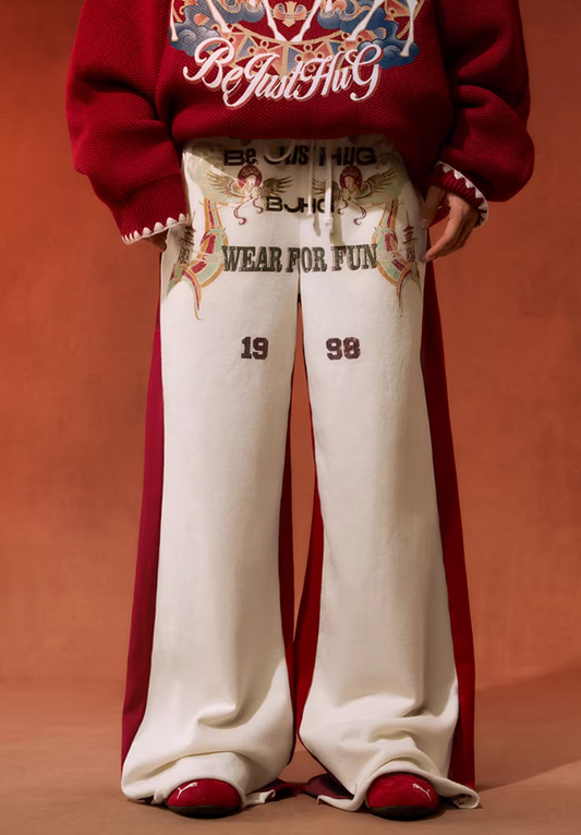 Colorblock Printed Knit Wide-Leg Pants