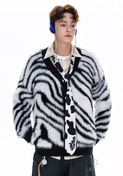 Faux Mink Zebra Stripe Cardigan