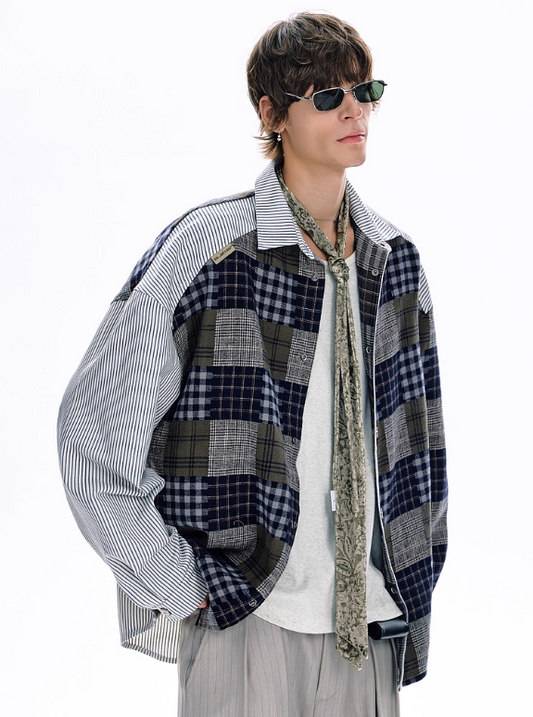 Vintage Plaid Patchwork Shirt Jacket