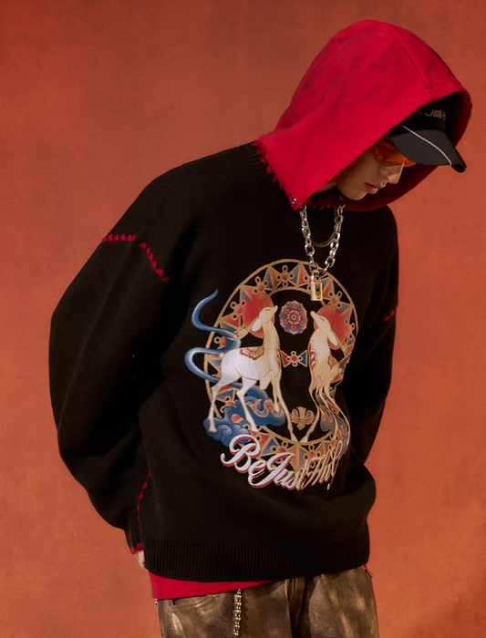 Deer Print Crewneck Sweater