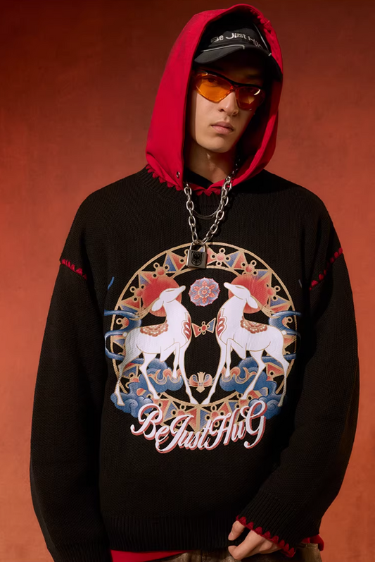 Deer Print Crewneck Sweater