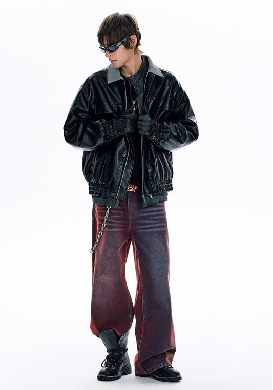 American Colorblock Short Leather Jacket