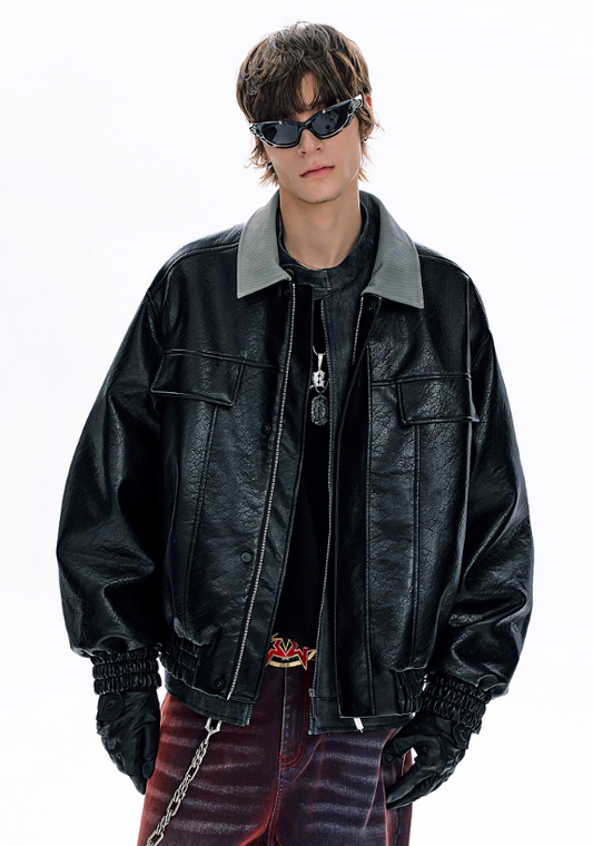 American Colorblock Short Leather Jacket