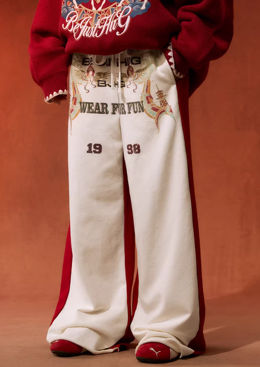 Colorblock Printed Knit Wide-Leg Pants