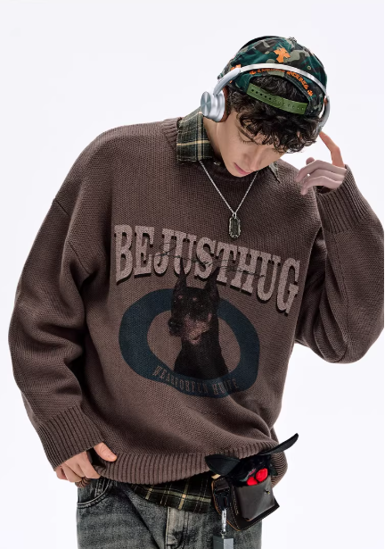 Puppy Print Thick Knit Sweater