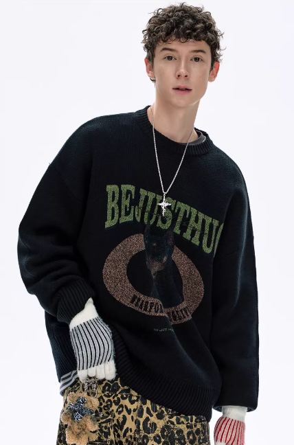 Puppy Print Thick Knit Sweater