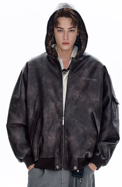 American Hooded PU Flight Jacket