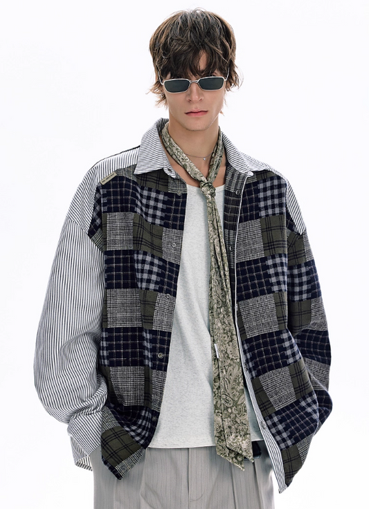 Vintage Plaid Patchwork Shirt Jacket